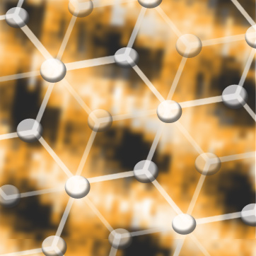 Atomic res image of graphite that I took. Graphite consists of 2-D hexagonal structures like chickenwire laying on top of each other — in places they reinforce giving bright spots: in places you can 'see' through to the layer below giving dark spots. I've superimposed the atomic structure on top in white.
